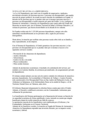 NUEVA LEY DE AYUDA A LA DEPENDENCIA 