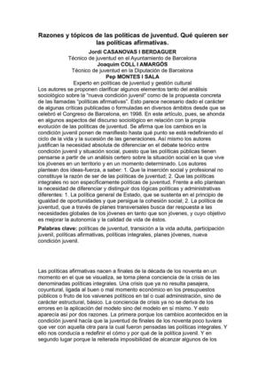 Razones y tópicos de las políticas de juventud. 