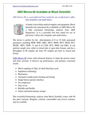ABX Micros 60 Available at Block Scientific 