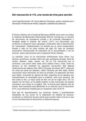 Del Manuscrito-A175: Una receta de tinta para escribir