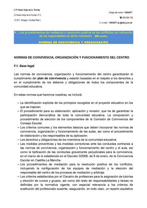 NORMAS CONVIVENCIA Y ORGANIZACIÓN DEL CENTRO
