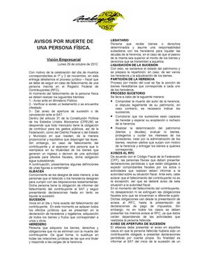 AVISOS POR MUERTE DE UNA PERSONA FÍSICA