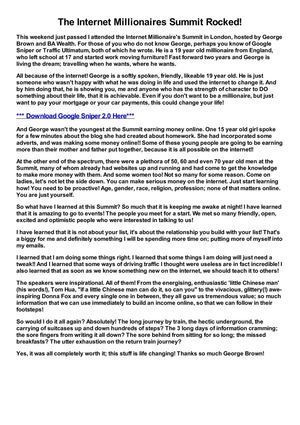 The Internet Millionaires Summit in London, Hosted by George Brown and BA Wealth