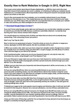 Tips to Ranking Your Websites in Google in 2012 - 2013