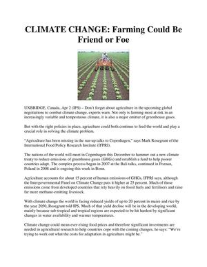 CLIMATE CHANGE: Farming Could Be Friend or Foe