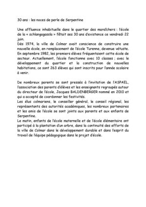 30 ans de l'école Serpentine