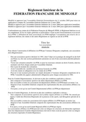 Règlement Intérieur de la Fédération Française de MiniGolf