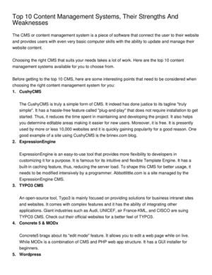 Top 10 Content Management Systems, Their Strengths And Weaknesses