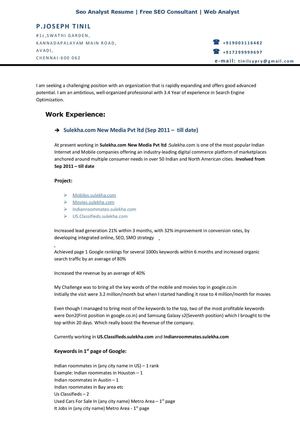 SEO Analyst Resume, Web Analyst , Intermarketing