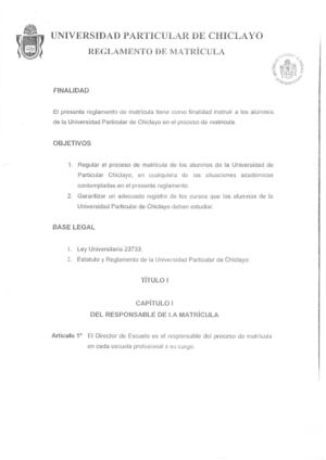 Reglamento de matrícula UDCH a regir desde el semestre académico 2012-III