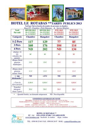 hotel le rotabas sainte anne guadeloupe tarifs 2013
