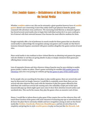 Free Zombie Games – Reliableness of Best Games web-site On Social Media