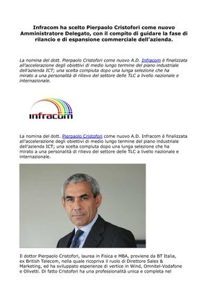 Pierpaolo Cristofori è il nuovo amministratore delegato di Infracom
