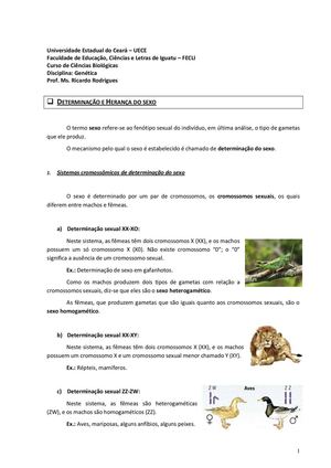 Genética - Determinação e herança do sexo