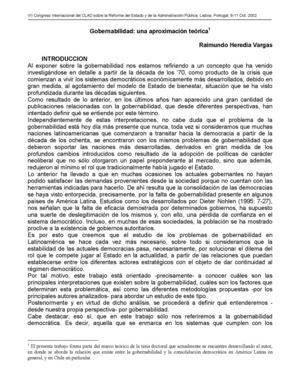 Gobernabilidad. Aprox. teórica. R. Heredia
