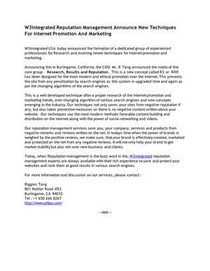 W3integrated Reputation Management Announce New Techniques For Internet Promotion And Marketing