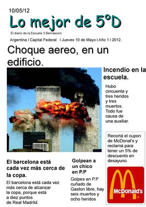 Tapa de diario. Escuela 3 Bernasconi