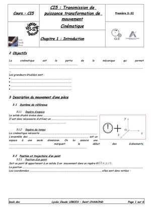 Cours Mouvements, trajectoires