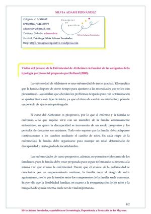 El Alzheimer visto desde el proceso de la enfermedad