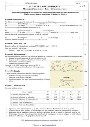 DS 1 - Troisième - Toute la mécanique (Version a)