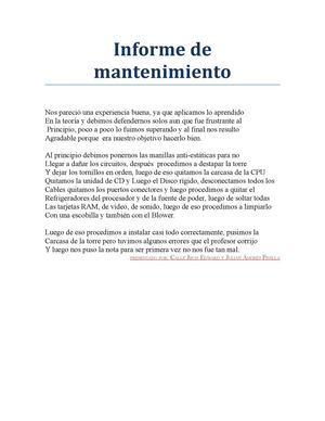 Informe de mantenimiento