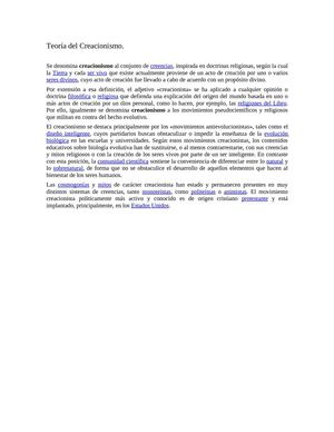 Biología - Teoría del Creacionismo.