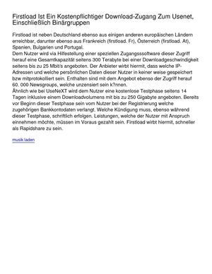 Firstload Ist Ein Kostenpflichtiger Download-Zugang Zum Usenet, Einschließlich Binärgruppen