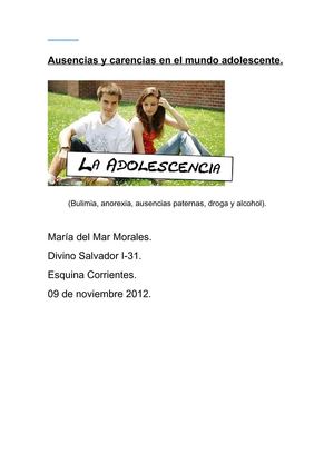 Carencias y ausencias del mundo adolescente