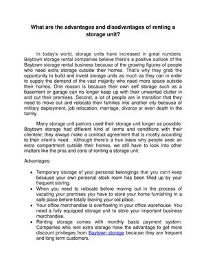 What are the advantages and disadvantages of renting a storage unit