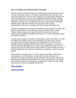 How to Get Budget and Affordable Hotels in Seychelles