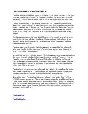 Honeymoon Packages for Zanzibar Holidays