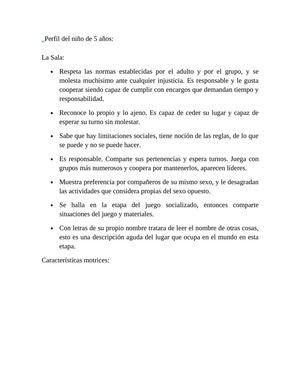 Perfil del niño de 5 años