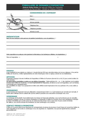 Formulaire de demande d'exposition à la Galerie Gaby Gréau
