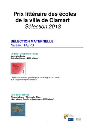 Sélection 2013 du Prix littéraire des écoles
