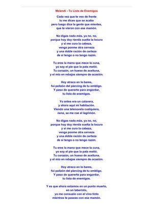 Melendi. Tu lista de enemigos (Letra)