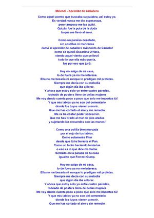 Melendi. Aprendiz de caballero (Letra)