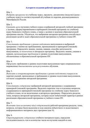 Алгоритм создания рабочей программы