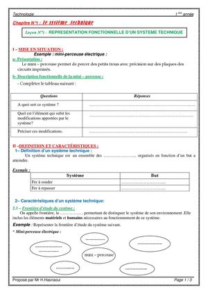 ch1-lec1- REPRESENTATION FONCTIONNELLE D’UN SYSTEME TECHNIQUE