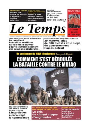 Le Temps d'Algérie Editions du Dimanche 18 Novembre 2012