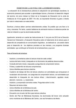 FOMENTO DE LA LECTURA Y DE LA EXPRESIÓN ESCRITA