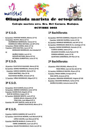 Resultados Octubre I Olimpiada Maristas de ortografía