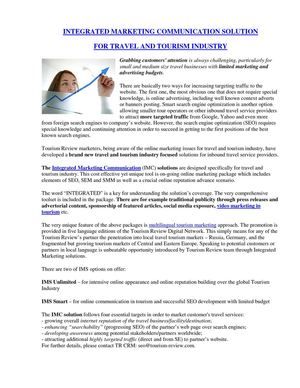 Integrated Marketing Communication in Tourism