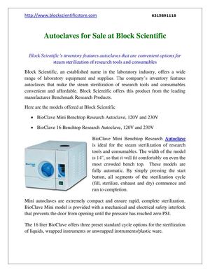 Autoclaves for Sale at Block Scientific