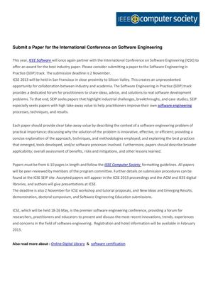 Submit a Paper for the International Conference on Software Engineering