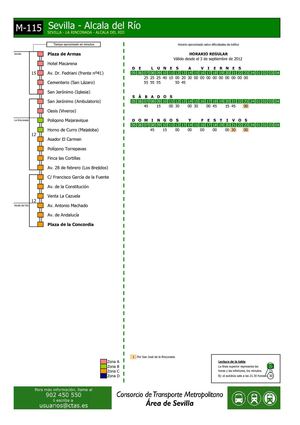 Horario autobuses M115 Alcalá del Río-Sevilla