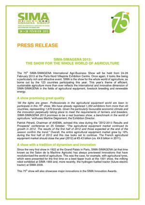 SIMA 2013 - Press Release 20-11-2012