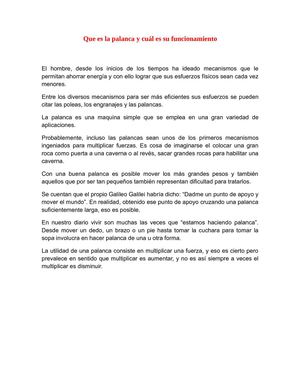 que es la palanca y su funcionamiento