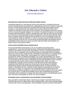 ARTE, EDUCAÇÃO E CULTURA