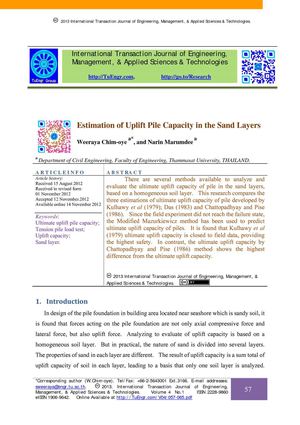 Estimation of Uplift Pile Capacity in the Sand Layers