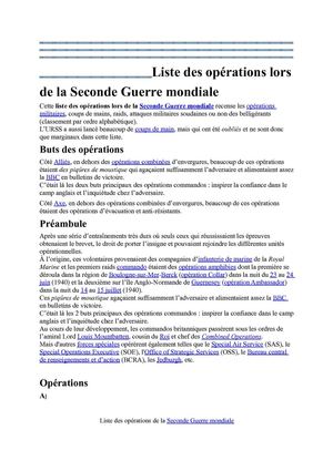 Liste des opérations lors de la Seconde Guerre mondiale